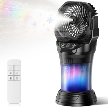 Misting Fan, Portable Misting Fan with 2L Water Tank, 30000mAh Battery, 180° Adjustable, 4 Speeds & 4 Mist Modes (Continuous/3S/5S/7S),4 LED Base Lights Remote Control
